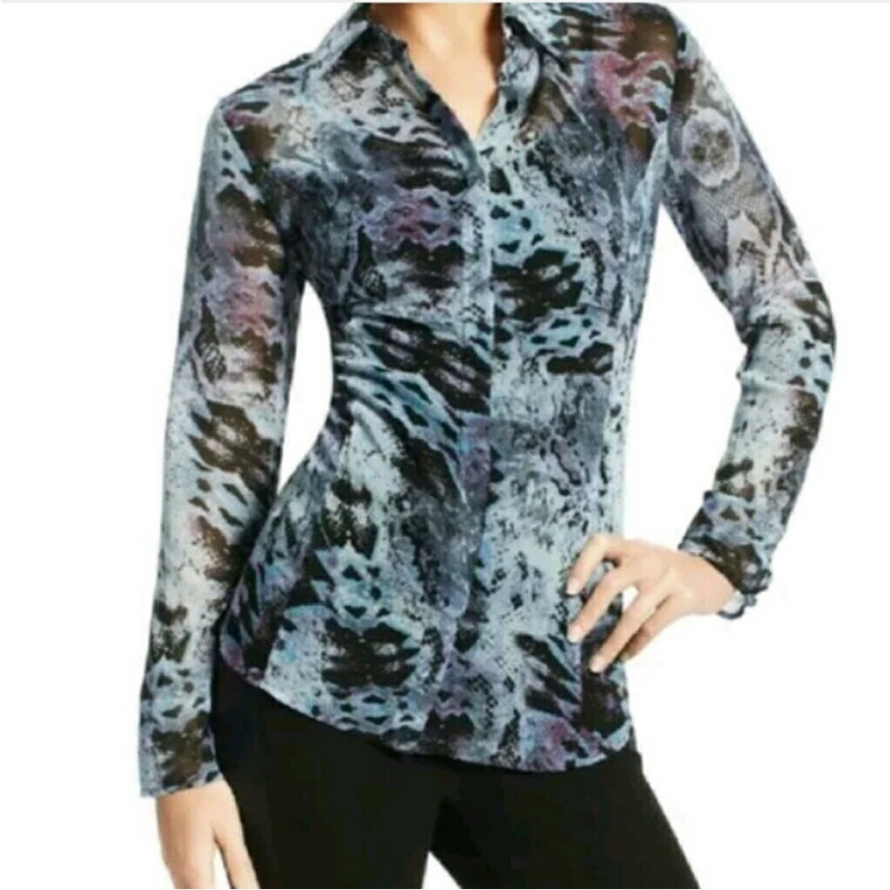 Cabi #609 Blue Sheer Python Snake Fitted Blouse S… - image 2